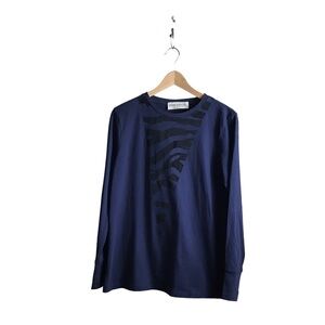 Etre Cicile Small Cotton Navy Suede Zebra Striped Long Sleeve Top Luxury Comfort